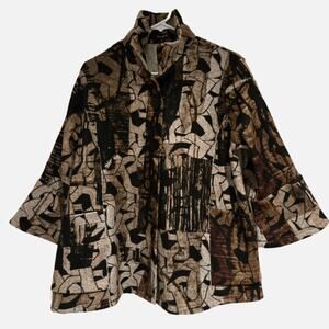 Damee Abstract Print Button-Up Wired Collar Knit Sweater Cardigan Jacket - Sz M